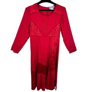 The‎ Paragon Red Embroidered Midi Dress Small